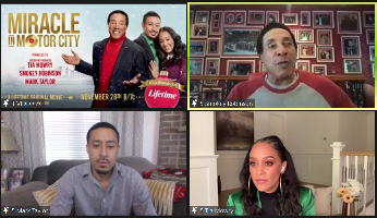 Tia Mowry, Smokey Robinson, and Mark Taylor of "Miracle in Motor City" on Lifetime