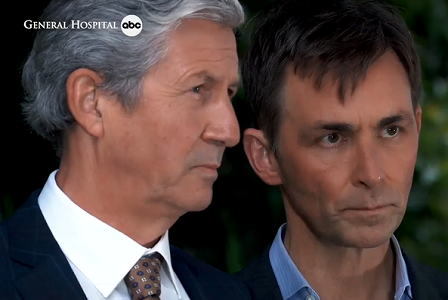Charles Shaughnessy (Victor) and James Patrick Stuart (Valentin) on "General Hospital" July 8, 2022 from the Official General Hospital Facebook Page