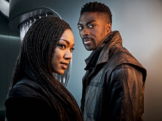 Pictured (L-R) Sonequa Martin-Green as Burnham and David Ajala as Book of the CBS All Access series STAR TREK: DISCOVERY. Photo Cr: James Dimmock/CBS ©2019 CBS Interactive, Inc. All Rights Reserved.