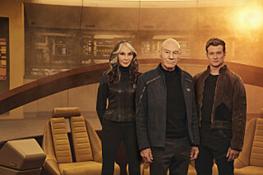 Gates McFadden as Beverly Crusher, Patrick Stewart as Picard and Ed Speleers as Jack Crusher in Star Trek: Picard on Paramount+. Photo Cr: Sarah Coulter/Paramount+. © 2023 CBS Studios Inc. All Rights Reserved.