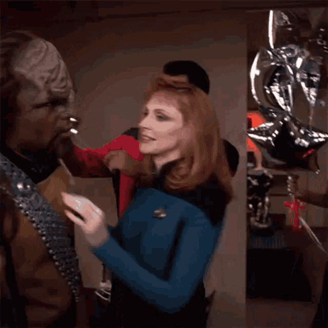 Worf getting a party hat on "Star Trek: Next Generation"