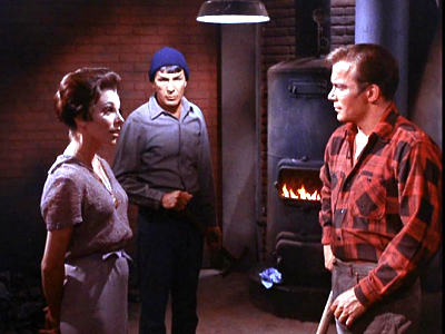 Leonard Nimoy, William Shatner, and Joan Collins in "The City on the Edge of Forever" episode of Star Trek (1966).