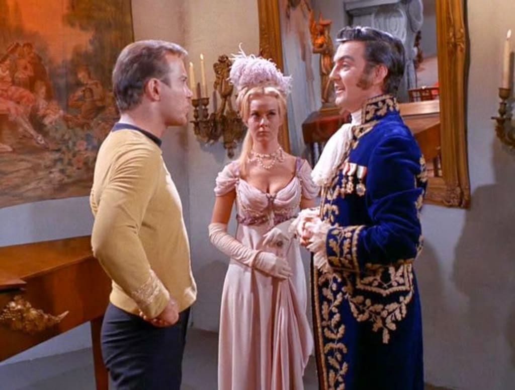 Captain Kirk, Yeoman Ross and Trelane in "The Squire of Gothos" on Star Trek