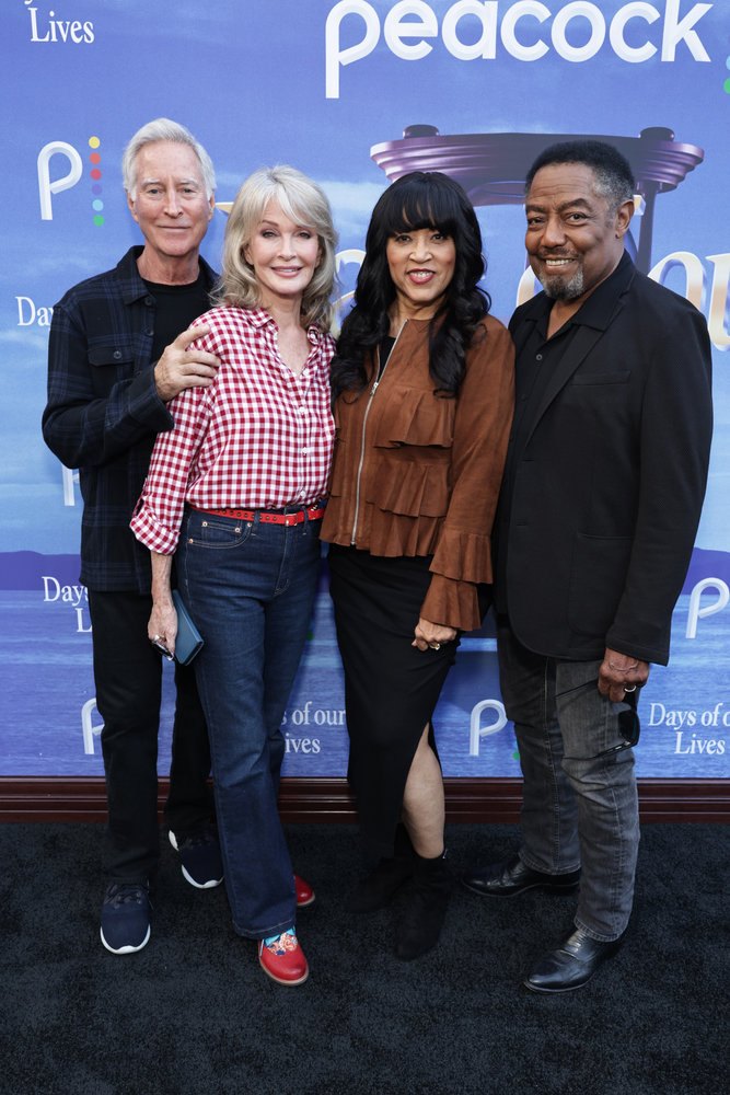 DAYS OF OUR LIVES -- “Day of Days 2023” -- Pictured: (l-r) Drake Hogestyn, Deidre Hall, Jackee Harry, Jim Reynolds at Peacock Place, L.A. Live on October 21, 2023 -- (Photo by: Todd Williamson/Peacock)