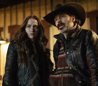 Tim Rozon and Melanie Scrofano of "Wyatt Earp: Vengeance" on Tubi (photo from Tubi press site)