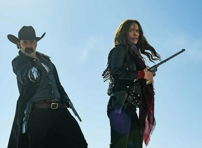 Tim Rozon and Melanie Scrofano of "Wyatt Earp: Vengeance" on Tubi (photo from Rozon's Instagram)