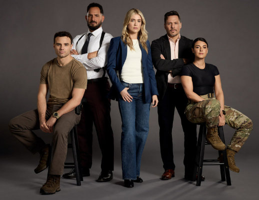 THE HUNTING PARTY -- Season: 1 -- Pictured: (l-r) Josh McKenzie as Shane Florence, Patrick Sabongui as Jacob Hassani, Melissa Roxburgh as Rebecca Henderson, Nick Wechsler as Oliver Odell, Sara Garcia as Jennifer Morales -- (Photo by: Lindsay Siu/NBC)