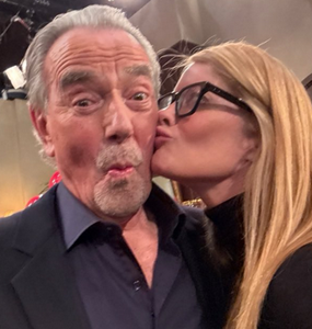 Michelle Stafford (Phyllis) kisses Eric Braeden (Victor) - from Eric's Instagram