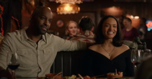 Kaia (Kandyse McClure) and Preacher (Colin Lawrence) of "Virgin River" on Netflix (photo from press site)