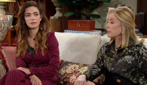 Victoria (Amelia Heinle) and Nikki (Melody Thomas Scott) on "The Young and the Restless" on CBS/Paramount+ (photo from screencap)
