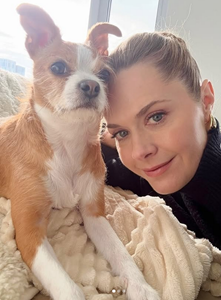 Maggie Lawson stars in "Boston Blue" Fridays on CBS - seen here with her dog, Linus! (from instagram)