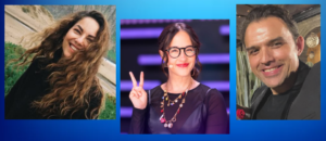 Bárbara Mori, Ximena Sariñana and Fernando Rovzar of "Women in Blue" (Las Azules) banner (photos from Instagram and Facebook)